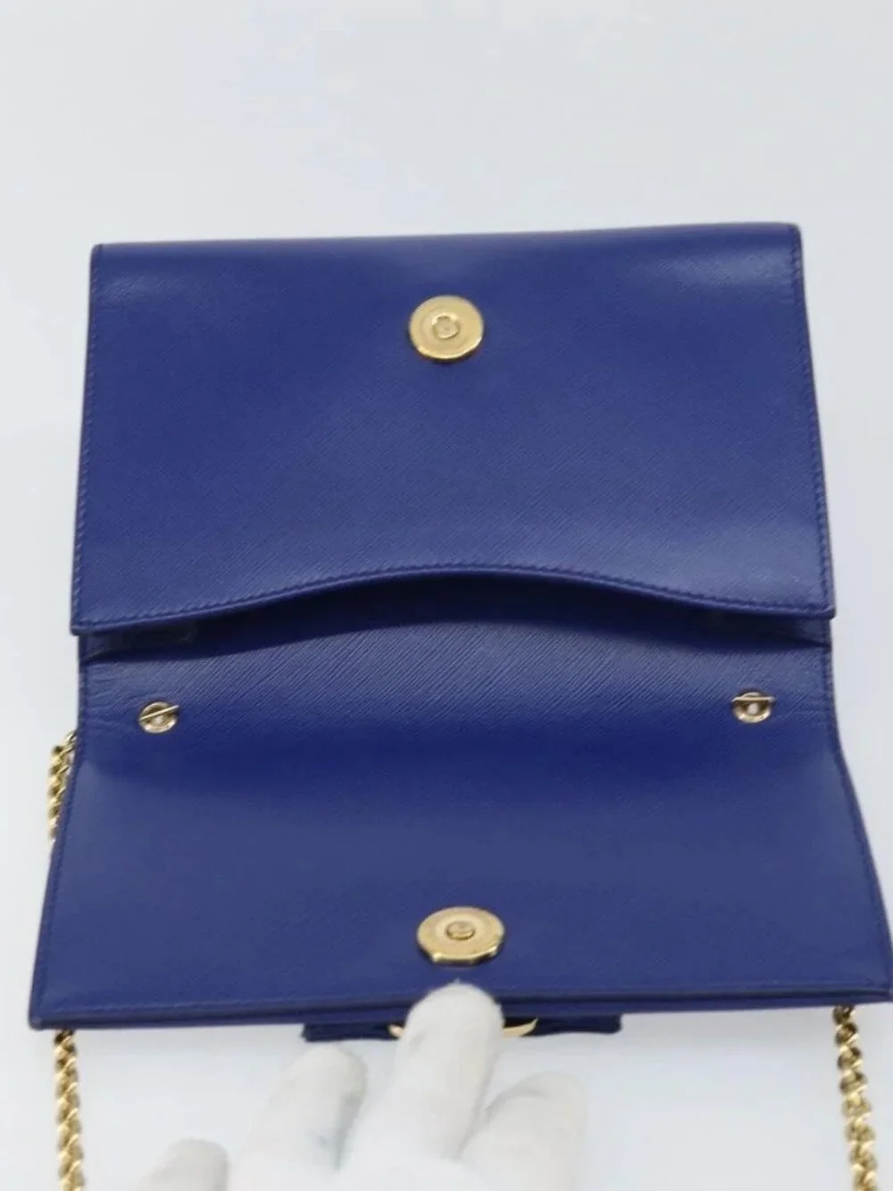 Salvatore Ferragamo Vala Chain Shoulder Bag Leather Blue Gold Auth 161081